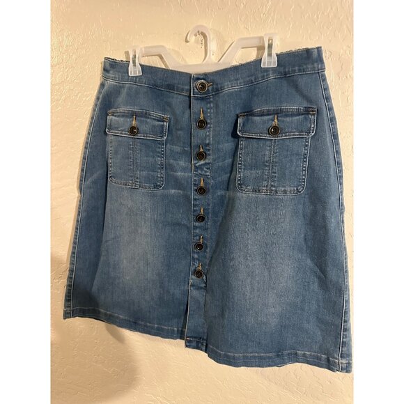 Lane Bryant Plus Size Denim Buttoned Midi Skirt - Picture 2 of 6